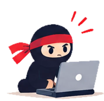 A SkillDojo ninja working at a laptop.